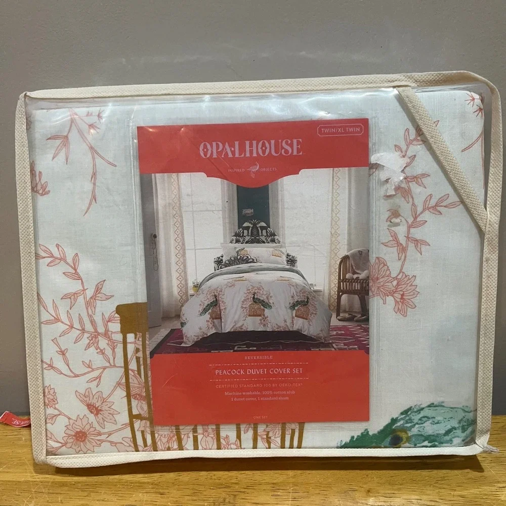 Opalhouse Peacock Duvet Cover Set Twin XL Twin Cotton Reversible Floral Birdcage
